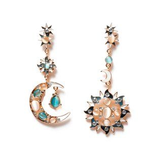 Moon and Sun Asymmetric Dangle Earrings